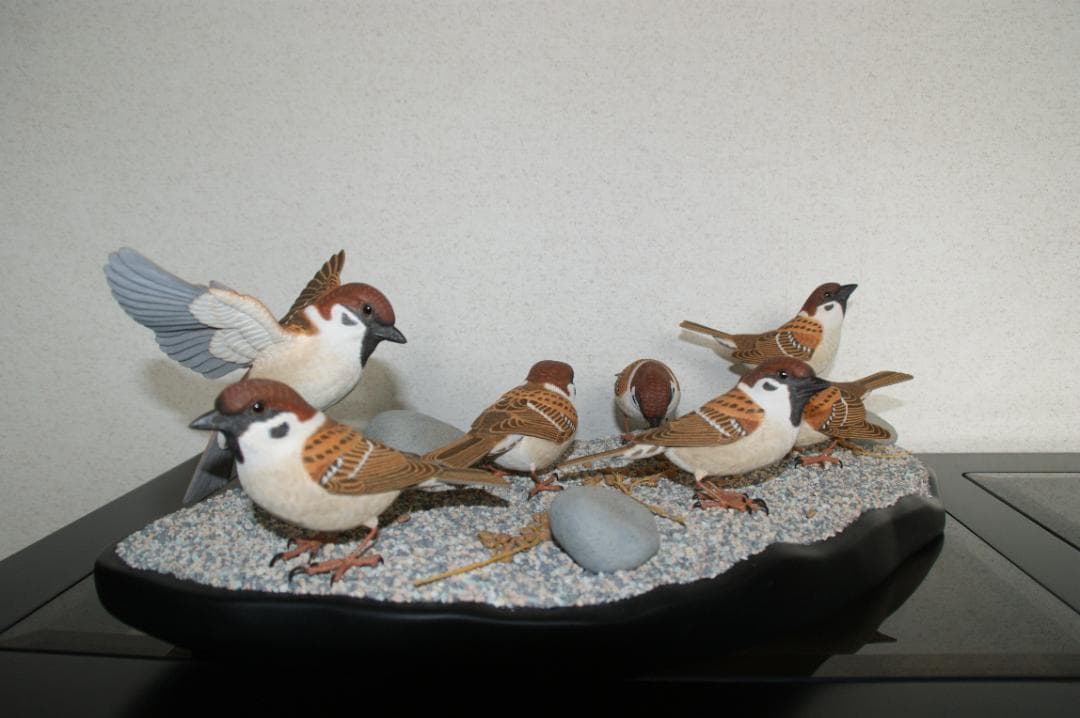 すずめ　  バードカービング　野鳥彫刻　木彫 美術品 　彫刻　インテリア　Ｎ1