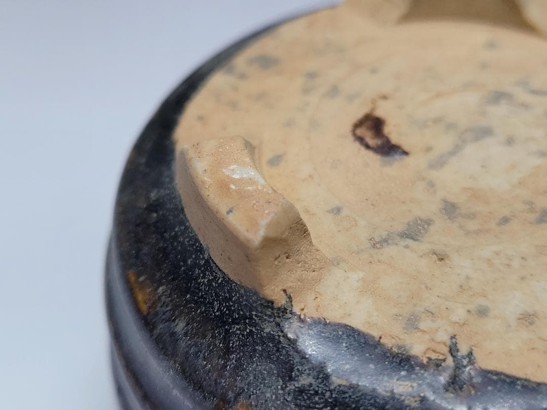 黒釉 竹節型 三足香炉 宋元時代 幅約7.6cm