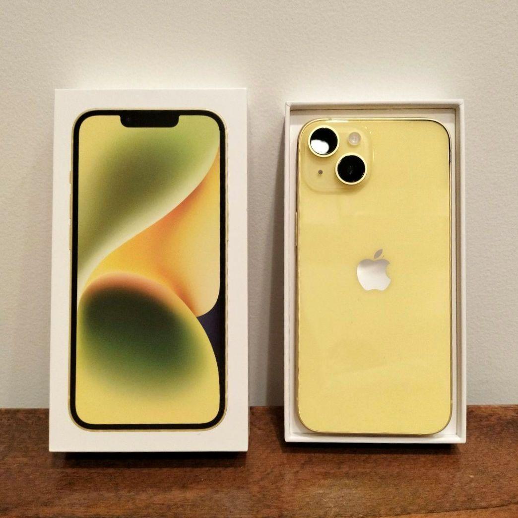 iPhone14 本体 ・512GB・美品・イエロー・箱とピン付き・アイフォン
