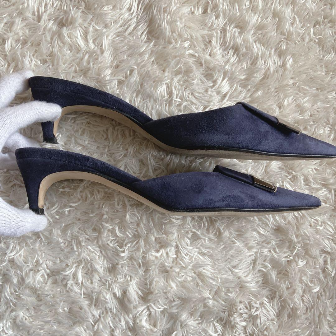 セルジオロッシ　sr1　ローヒールパンプス　ネイビー　37　メタルプレート