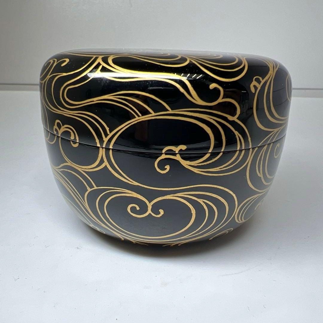 ☆茶3 高橋峯房造　流水千鳥　平棗　共箱　高さ5.5/口径7.4cm