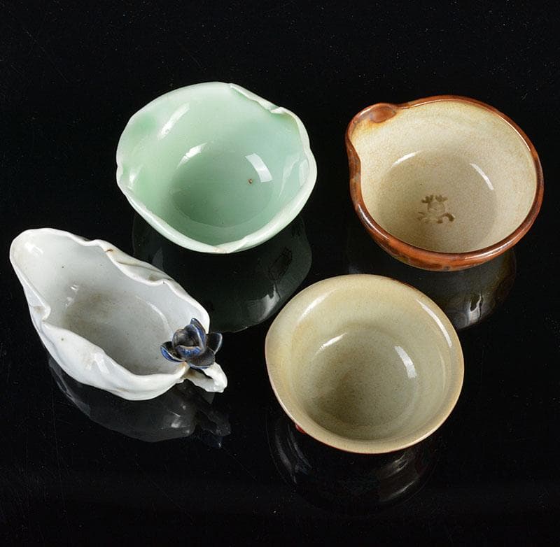 染付龍文　煎茶碗　五客　青木木米造　色絵人物文等　湯冷　四点　F　R4327