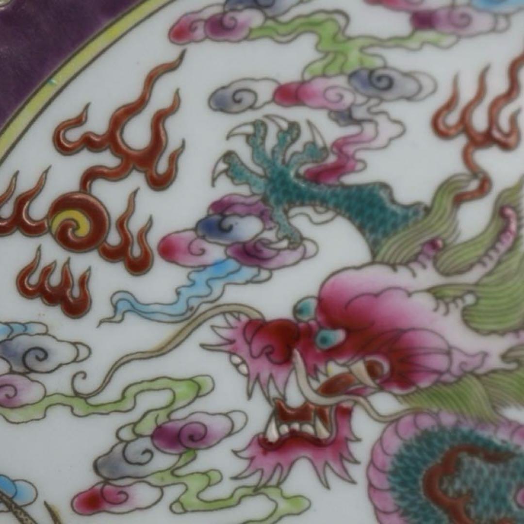 旧家蔵出　清国時代　大型　雍正琺瑯彩 海水龍紋皿 逸品　置物