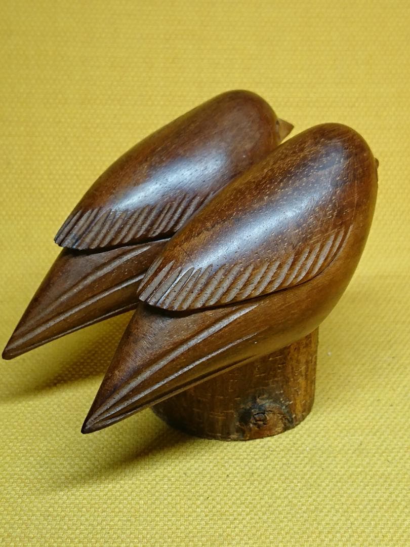 【美品】とり　鳥　木彫り　オブジェ　置物　インテリア　工芸品　美術品　A2597