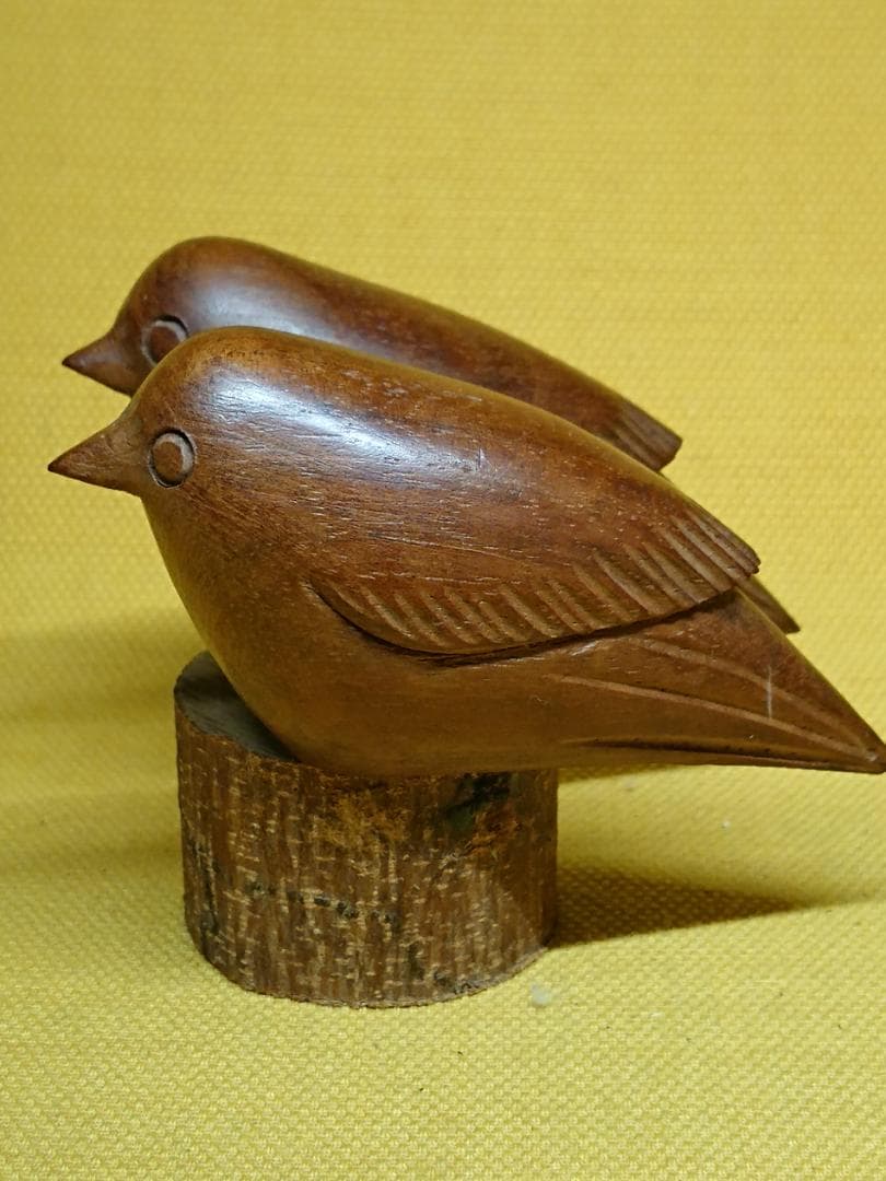 【美品】とり　鳥　木彫り　オブジェ　置物　インテリア　工芸品　美術品　A2597