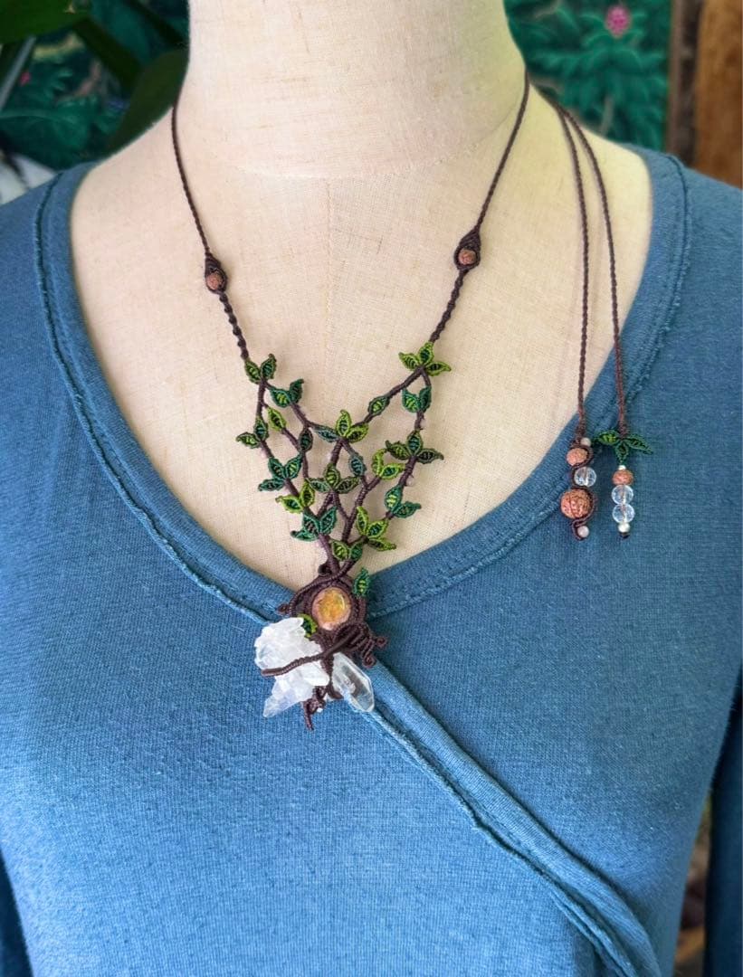 専用☆カンテラオパール＆水晶クラスター生命の樹マクラメ編みネックレス♡