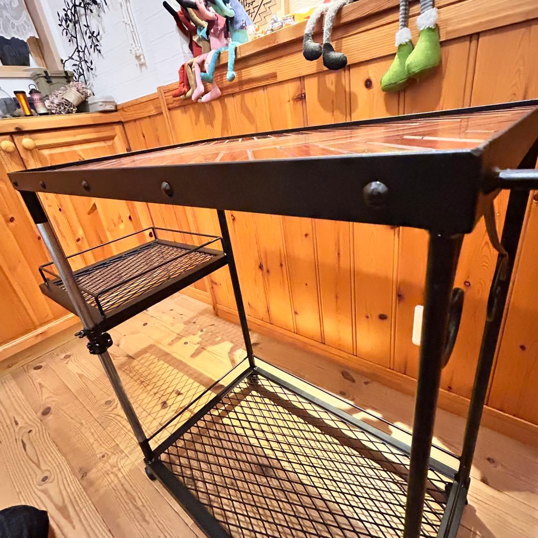 キッチンワゴン　ヘリンボーン　高さ調整可能　什器　ガレージ収納　アイアンラック