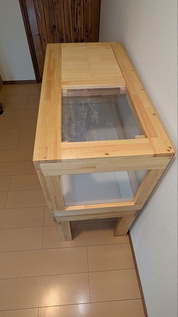 赤松集成材18ミリ幅90縦45奥行45全面アクリル板仕様 蜜蝋オイル仕上げ！