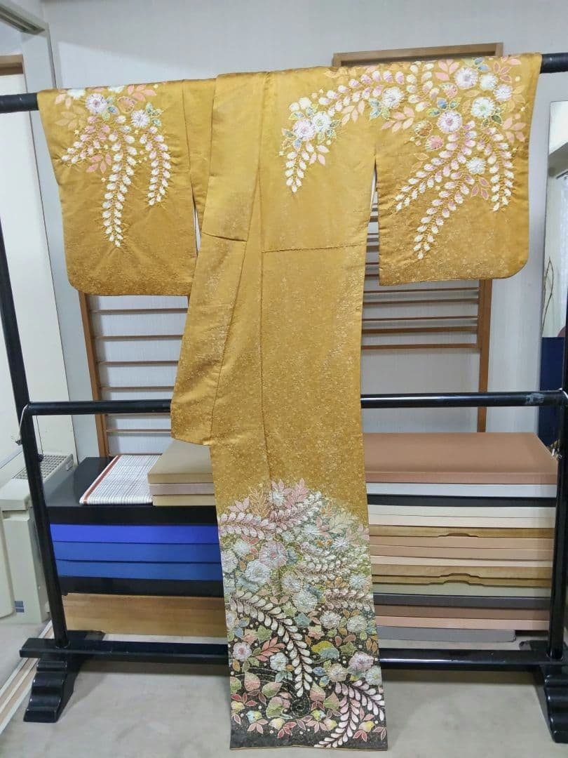 F‐306 訪問着 金通し 山吹茶 袷 辻ヶ花 暈し 翠山工房 落款 美品