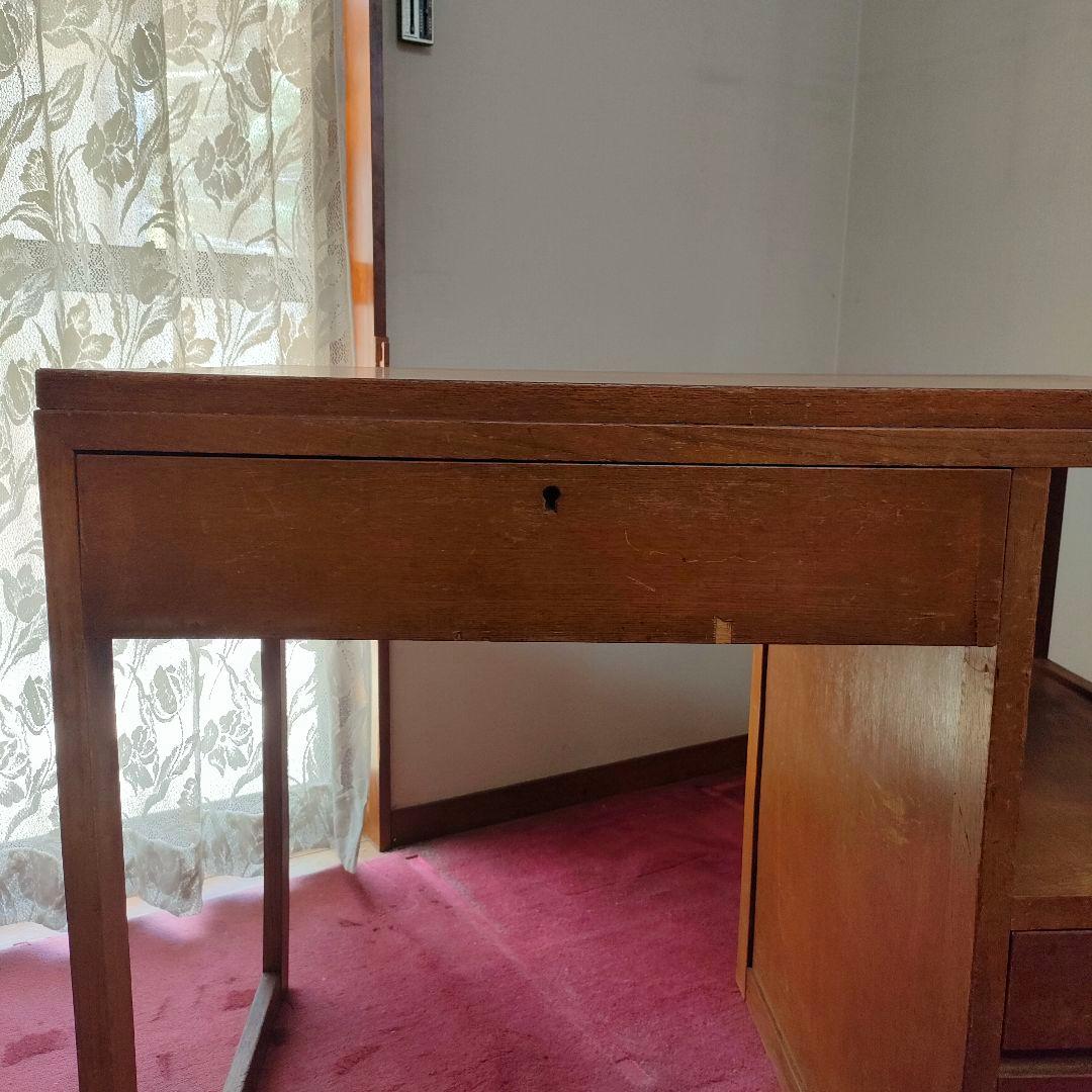 【昭和レトロ】 木製 勉強机 学習机 片袖 4引き出し付き 木製シンプル事務机