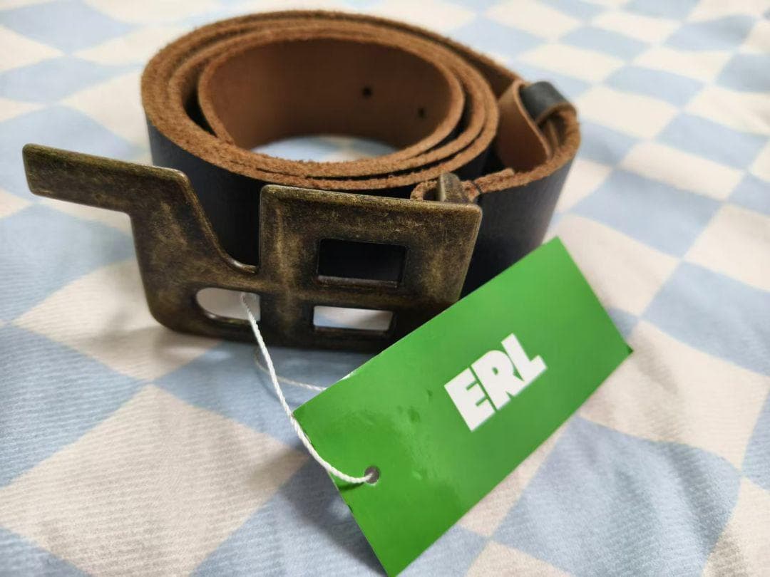 ERL logo-buckle ロゴバックル クラックレザーベルト#
