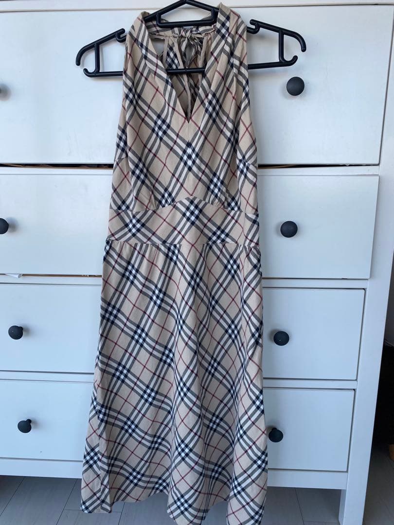 バーバリーブルーレーベル 定番ノバチェック ホルターワンピース38