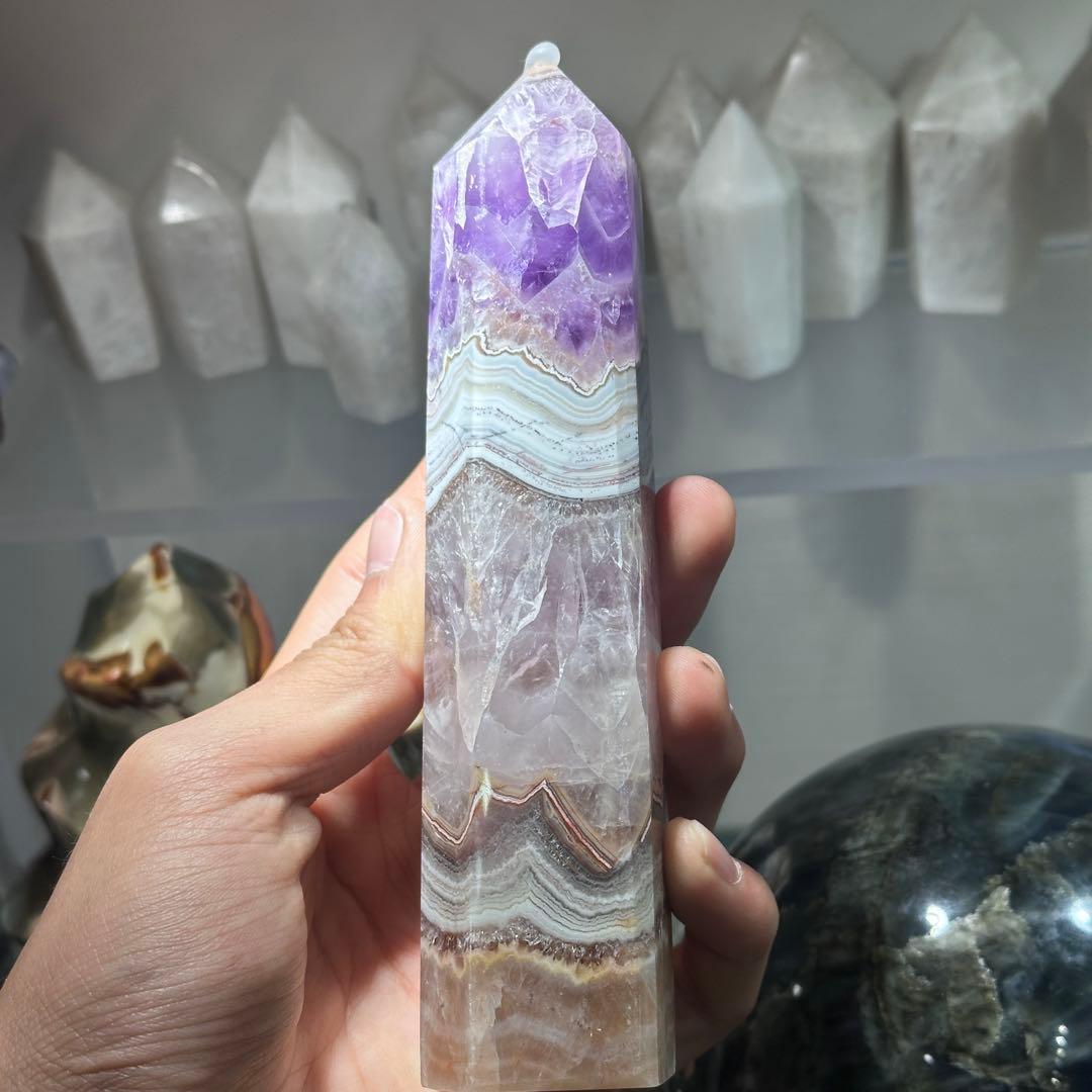 天然石アメジスト共生瑪瑙のポイント　置物G.161