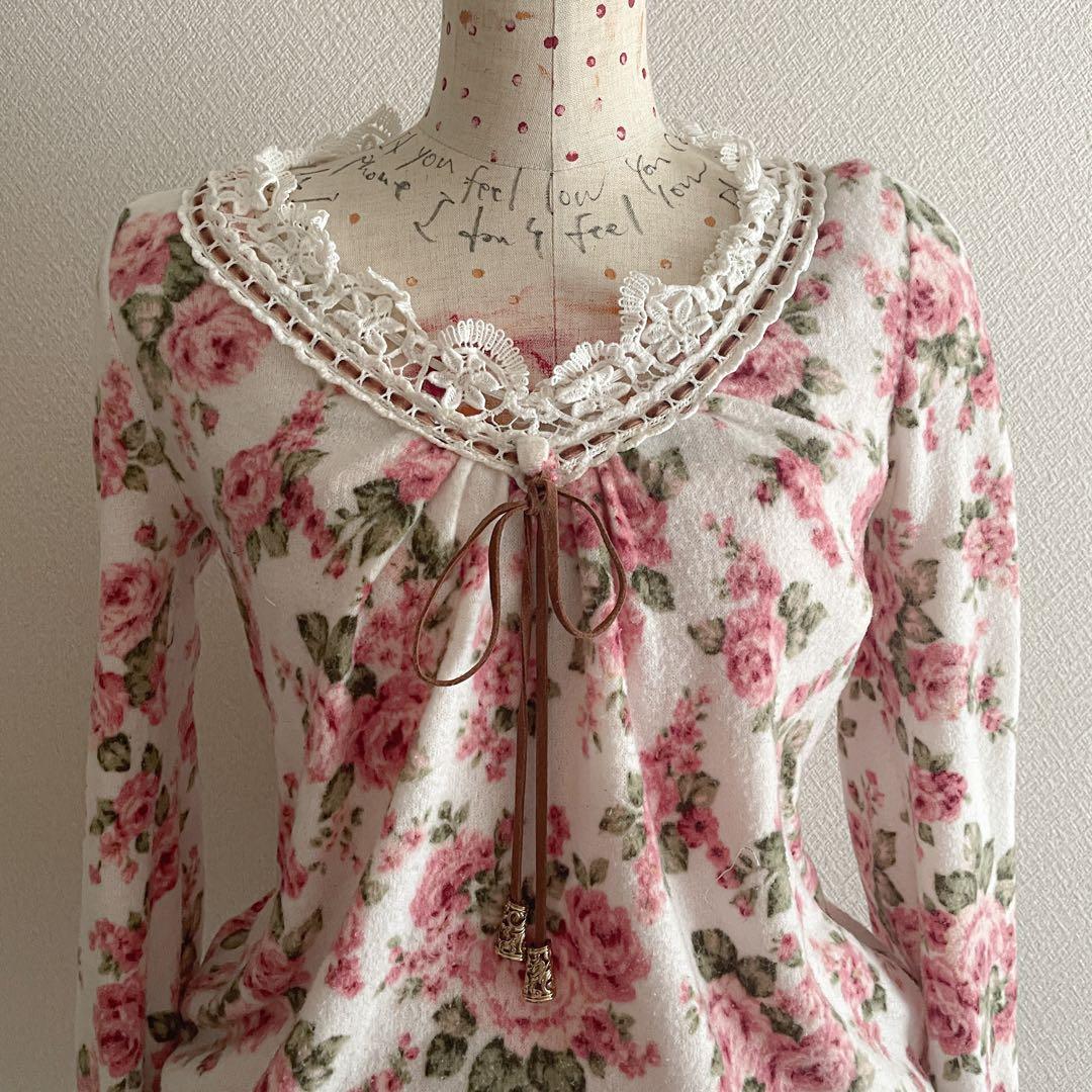 00s 希少 LIZLISA 2way 起毛ローズ柄はしごリボンミニワンピ