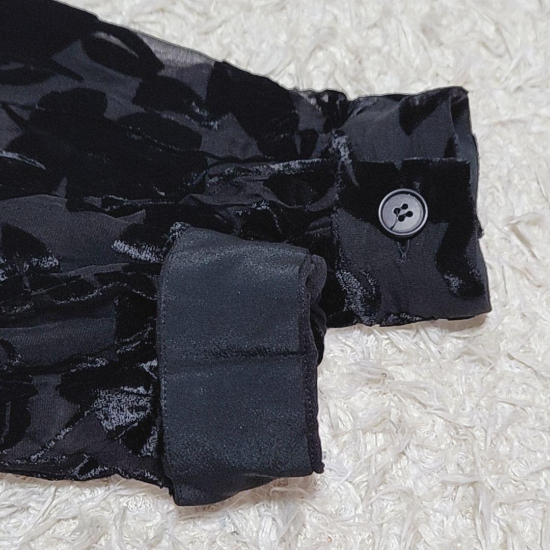 ジョルジオ・アルマーニ イタリア製 シルク使用 ベロアフラワー柄シアーシャツ 黒