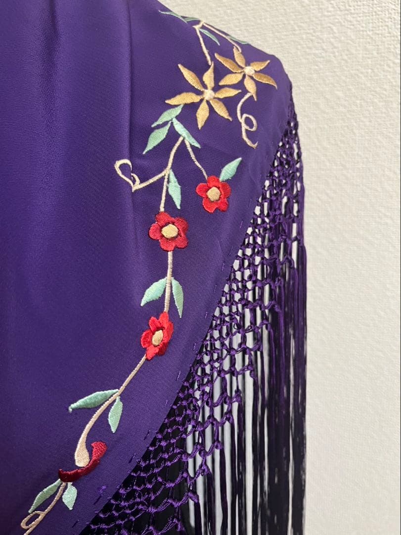 フラメンコ　刺繍シージョ　パープルx赤系刺繍　ロングフレコ