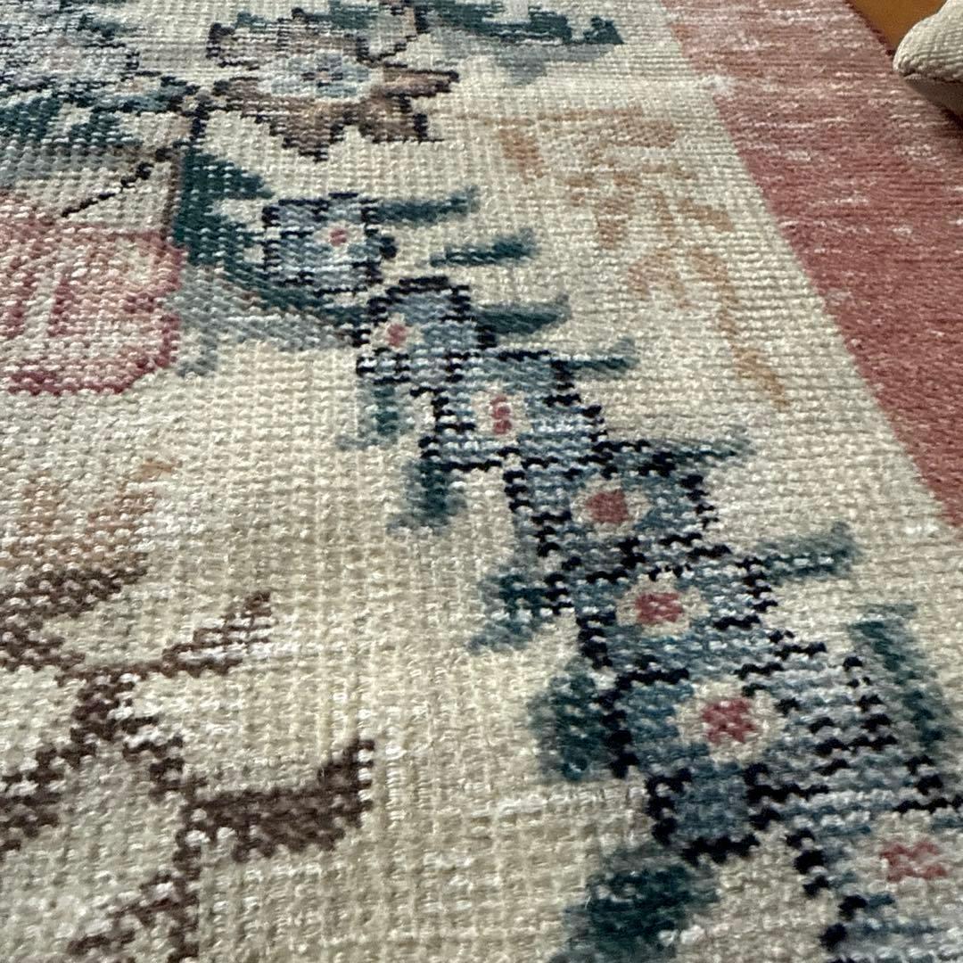 93×170擦れ　アンティークリースボタニカル　花柄　トルコヴィンテージラグ