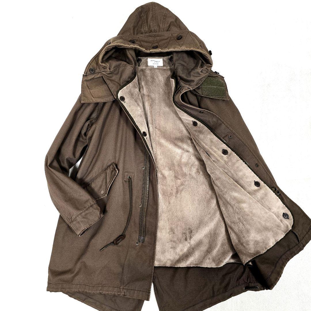 アダムエロペ モッズコート フード ボアライナー付 ロングコート ブラウン L