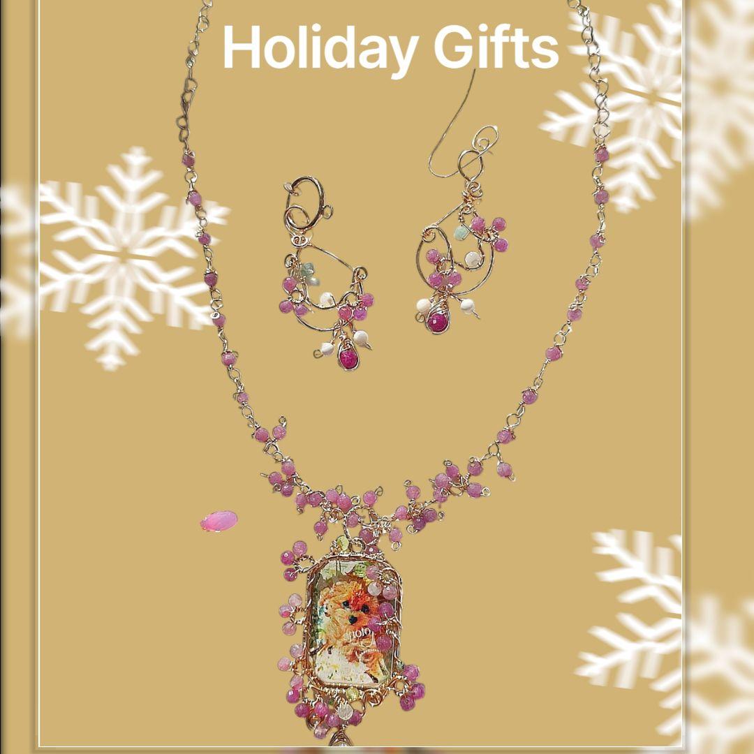 14kgf うちの子【写真ネームオーダー ルビー ピンクオパールネックレス】