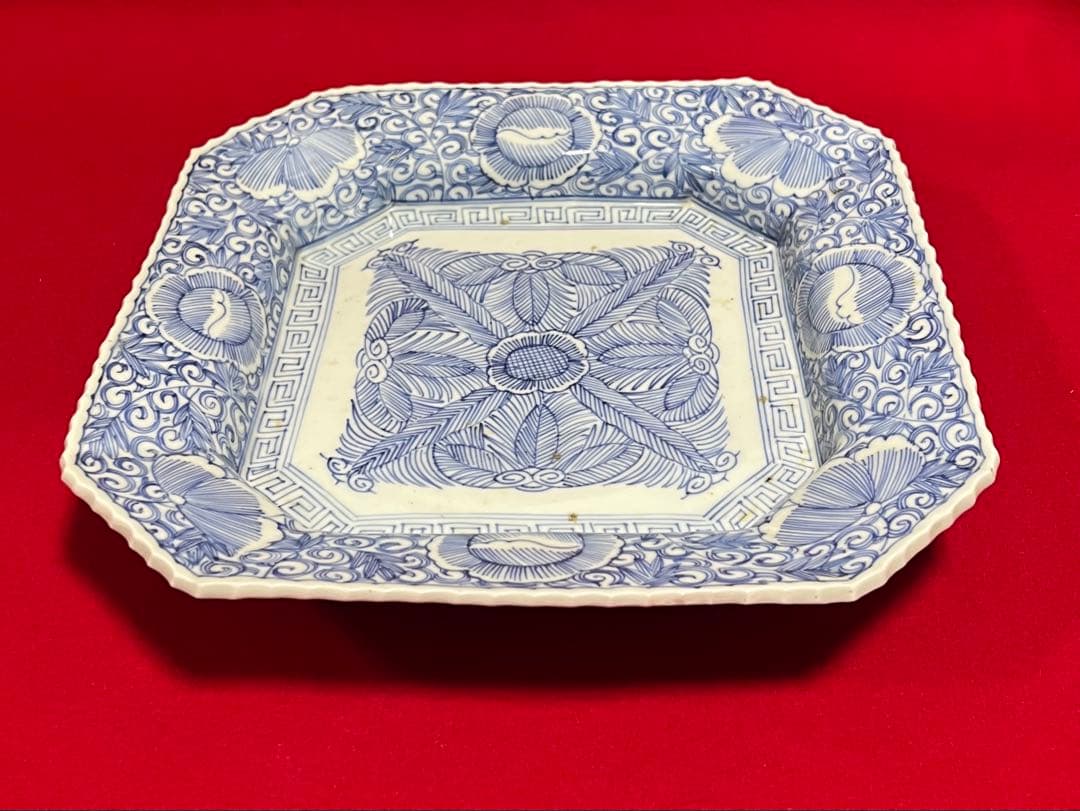 古美術 古伊万里 染付 八角皿 角皿 大皿 飾り皿 古道具