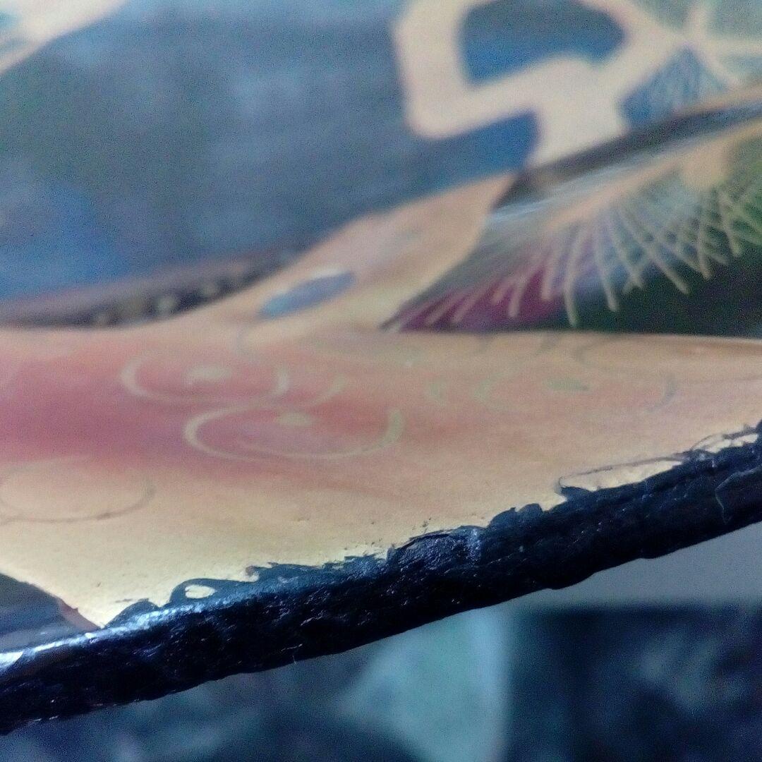 時代本金厚盛蒔絵黒漆塗４３センチサイズ時代木製蒔絵盆縁に傷跡部分有り当時物