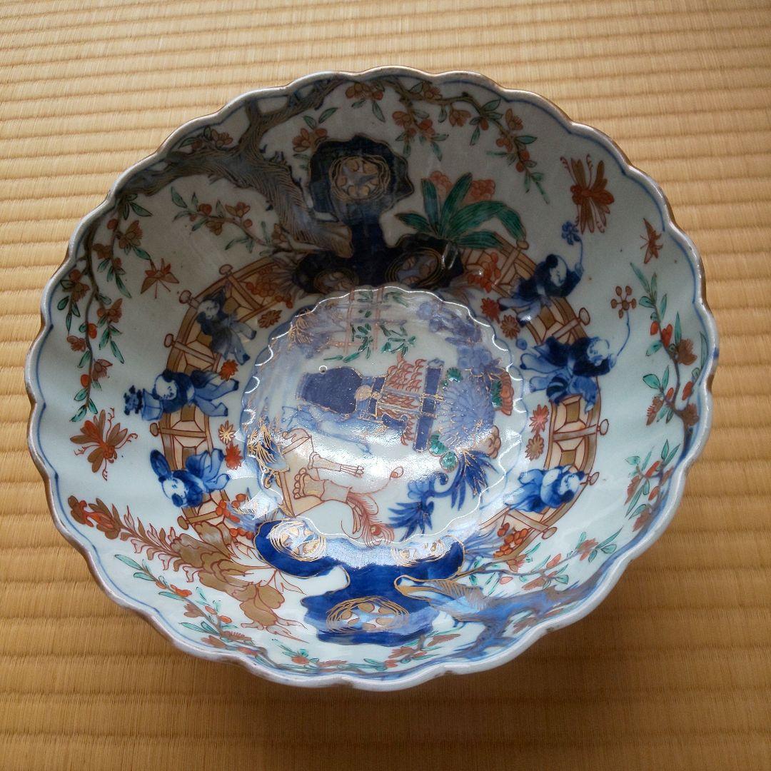 A 202 古伊万里 桜花唐子文色鉛筆鉢