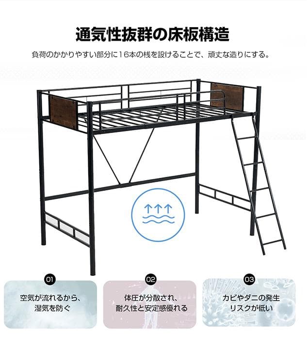 新作ロフトベッド　シングルサイズ　スチール製　北欧風　おしゃれ　WHITE