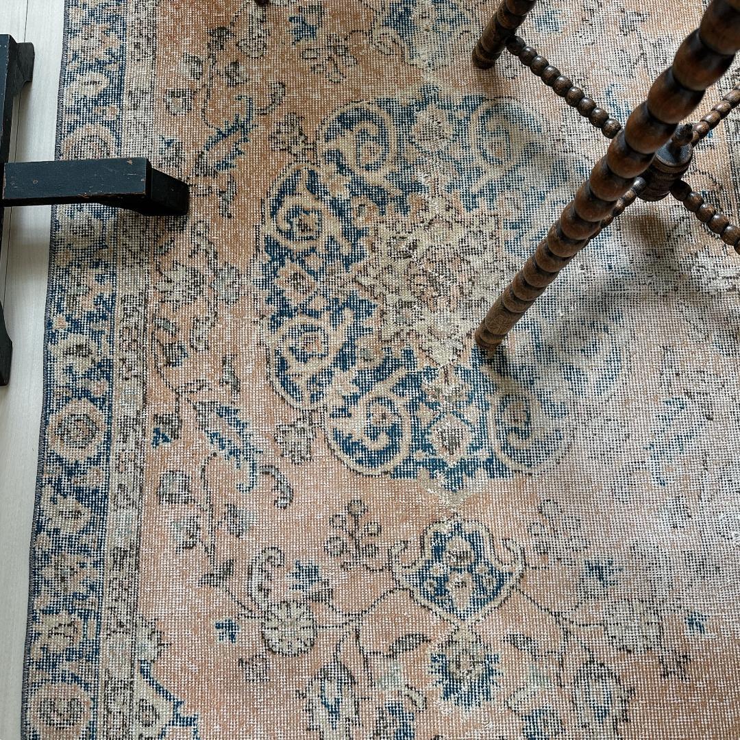 トルコヴィンテージラグ A43 オレンジ キャメル ネイビー ブルー グリーン