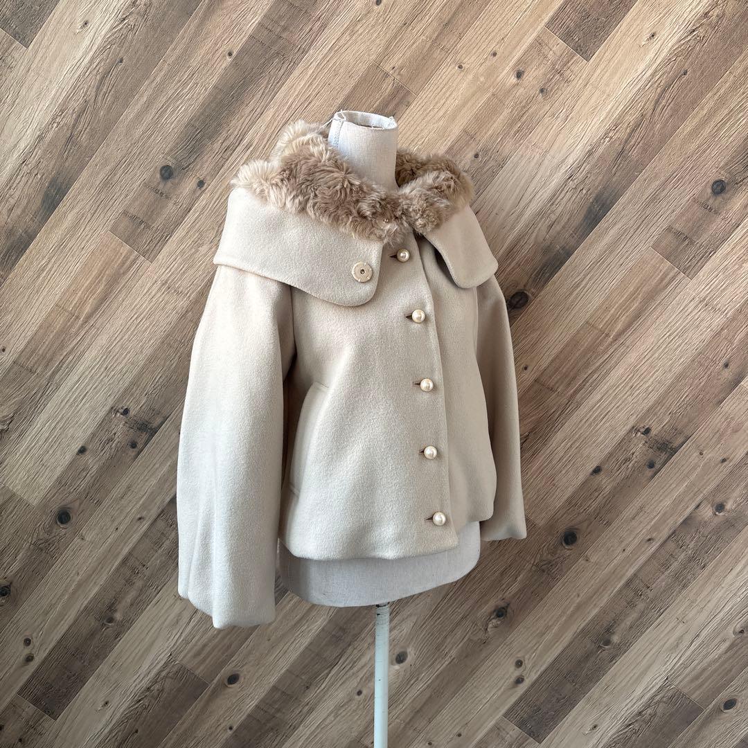 ★新品　フランシュリッペ　ファー　パールボタン　バルーン　ウール　マフマフコート
