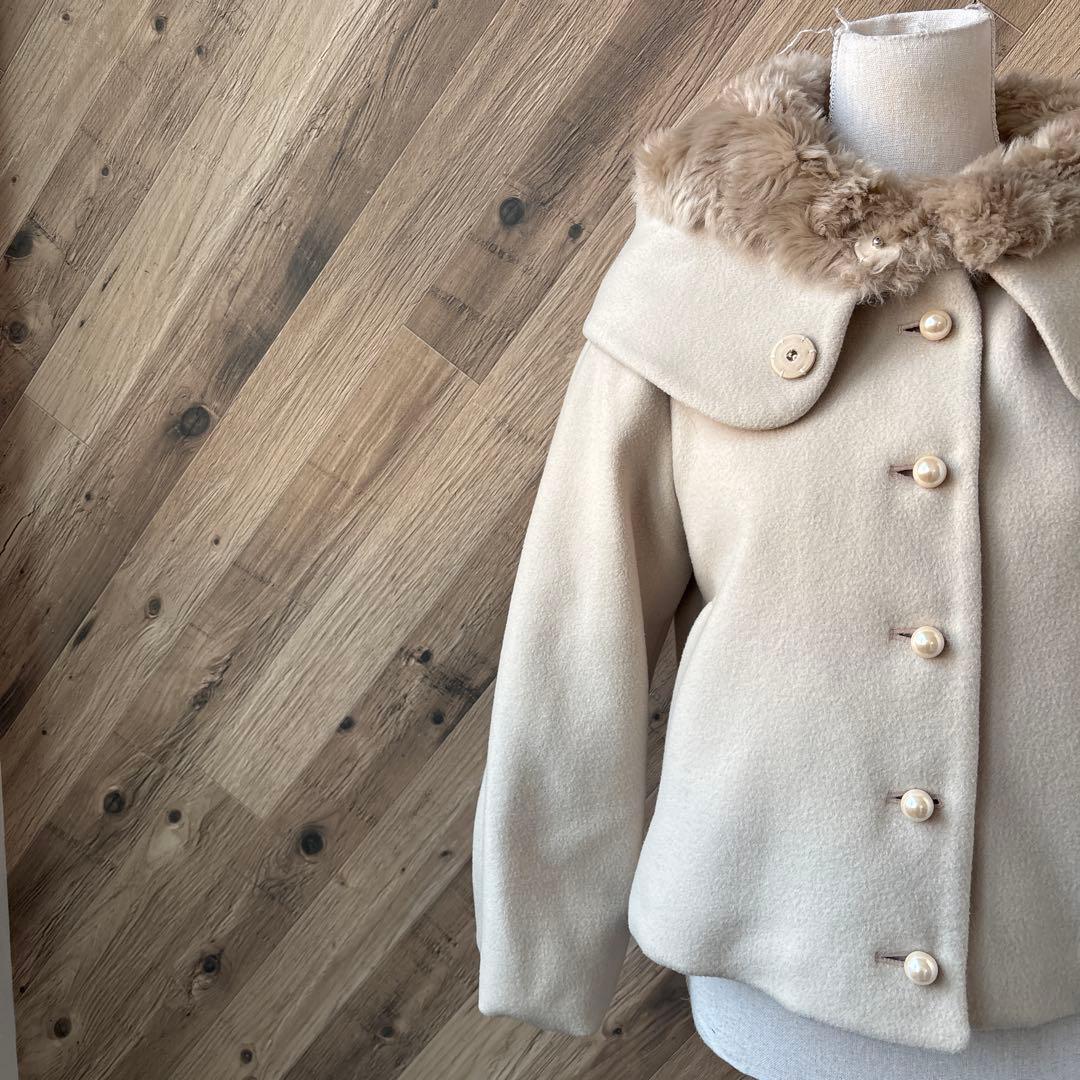 ★新品　フランシュリッペ　ファー　パールボタン　バルーン　ウール　マフマフコート