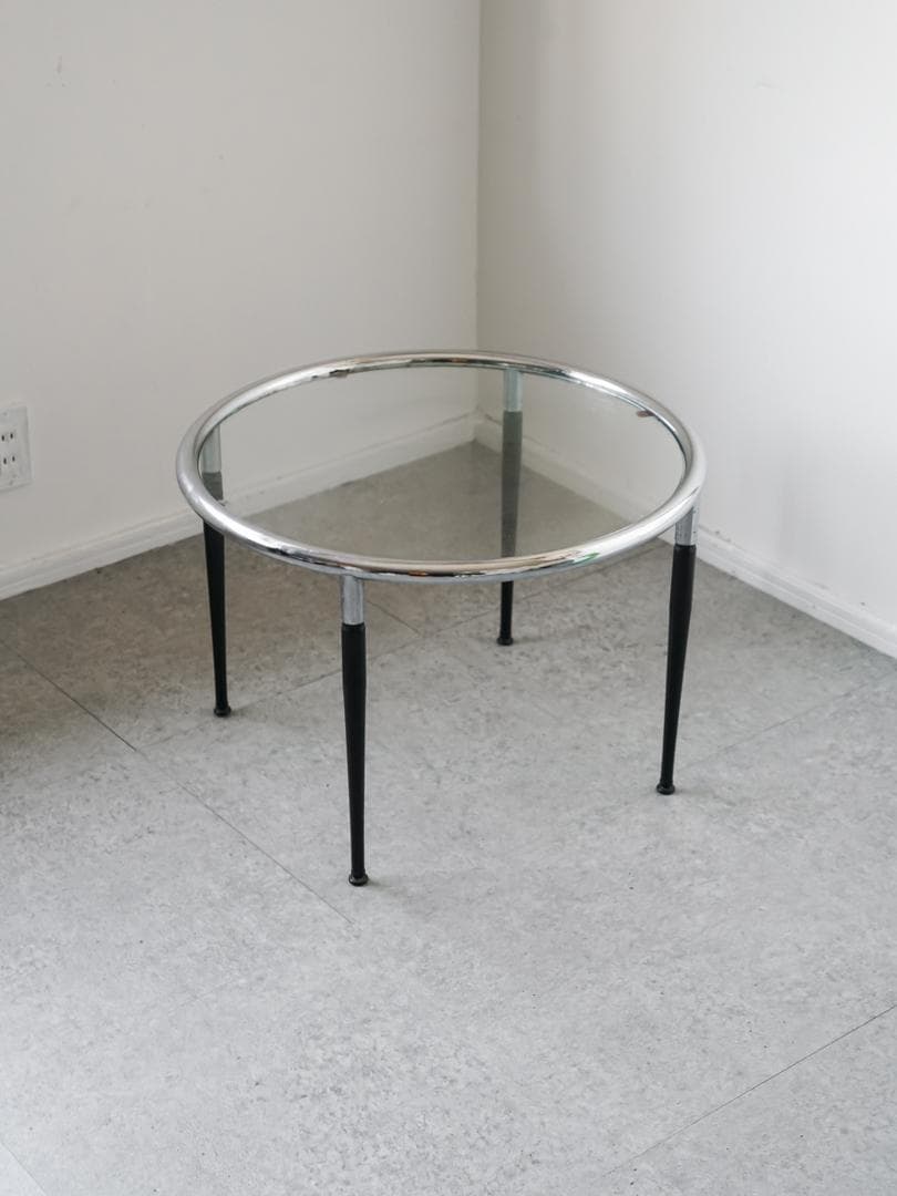 ヴィンテージ　ラウンド ガラステーブル 古道具 ミッドセンチュリー モダン