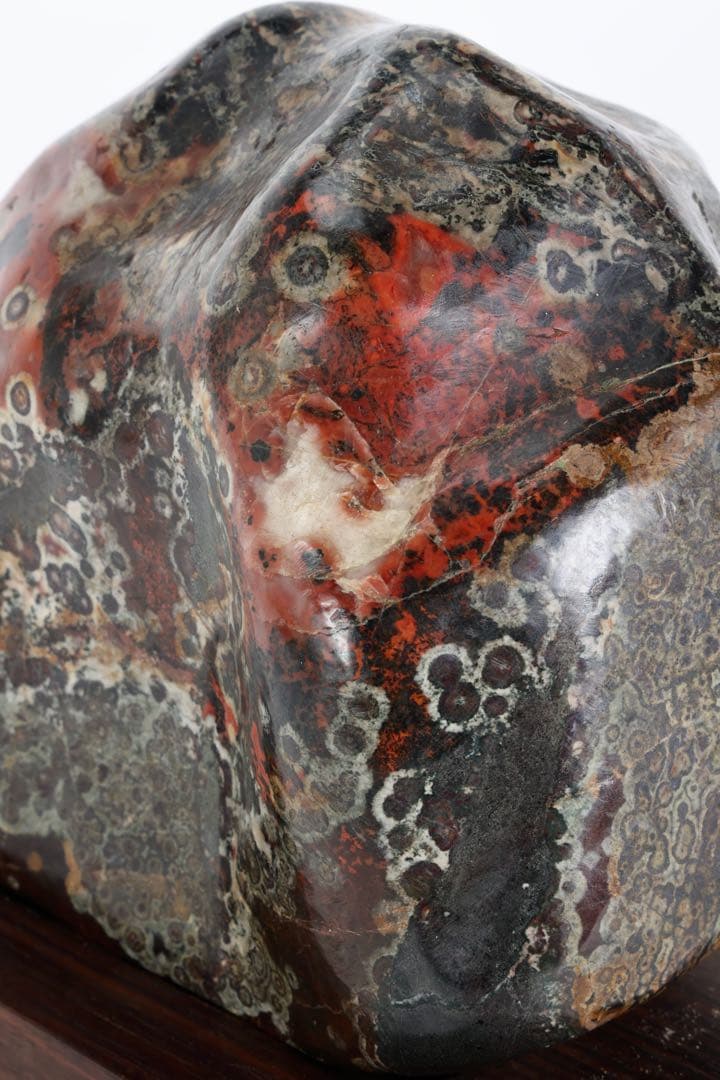 孔雀石 菊花石 梅花石 紋石 桜石 鑑賞石 原石 5.4kg 台座付 水石 盆石