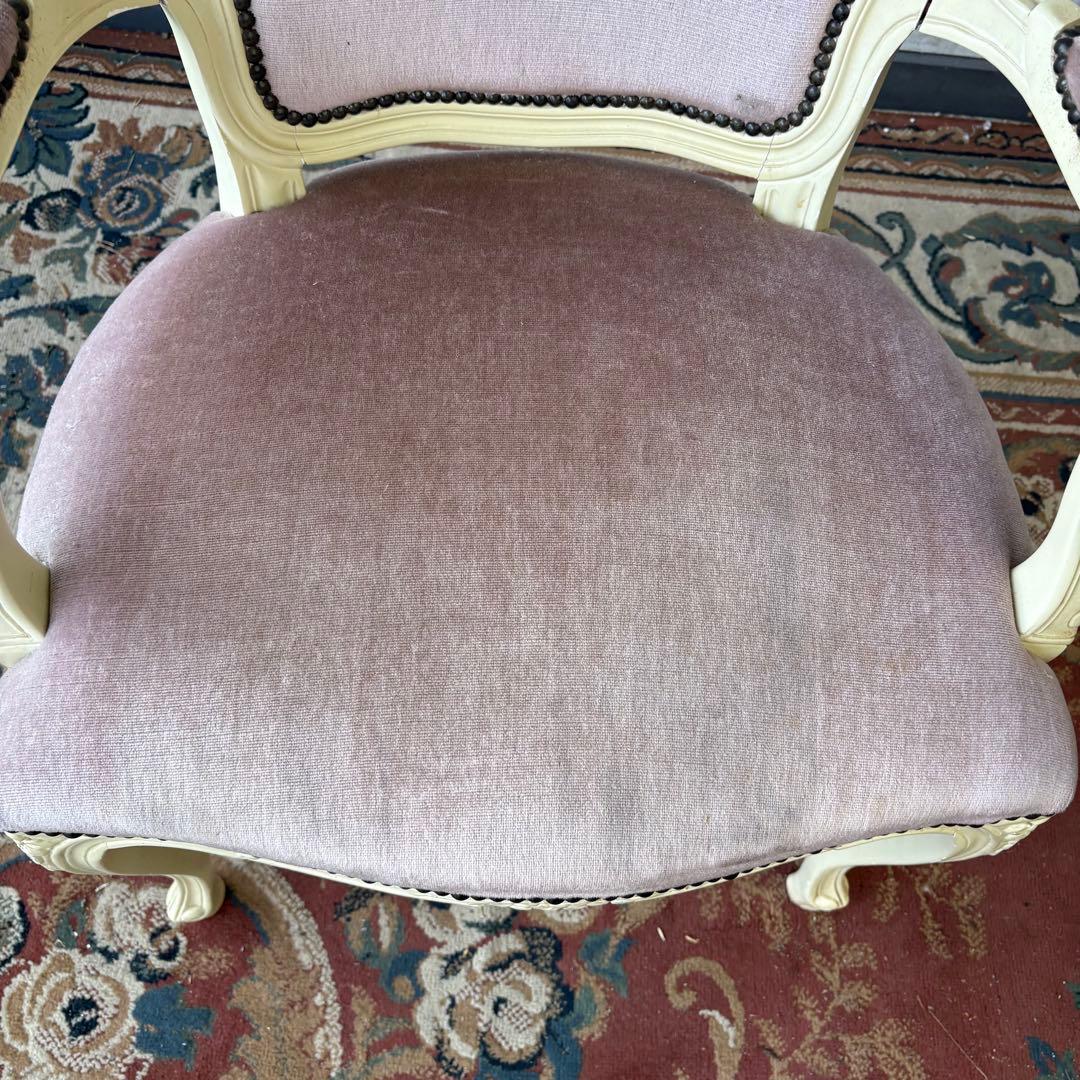 ロココアンティーク 木製ダイニングチェア ベロアアームチェア 姫系 フレンチ家具