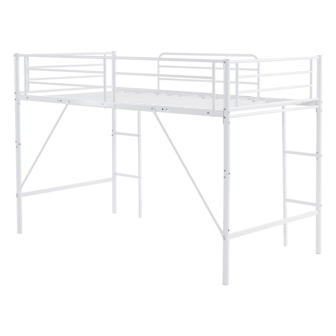 ロフトベッド　シングルサイズ　デスク付き　スチール製　北欧風　WHITE