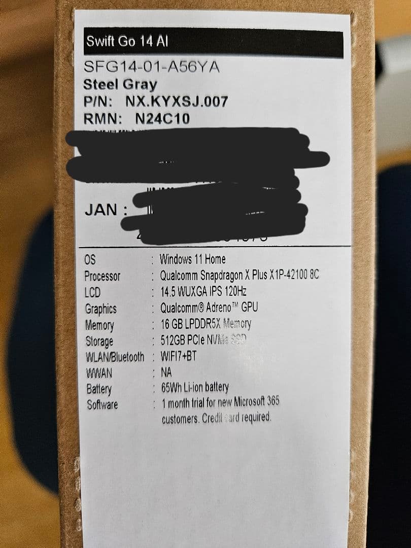 Windowsノート本体 Acer Swift Go 14 AI Steel Gray