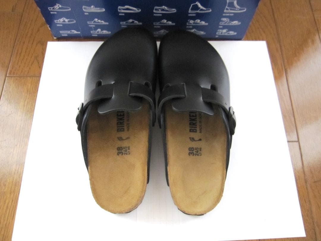 美品 ビルケンシュトック ボストン ナチュラルレザー 38 ナロー 24.5 黒