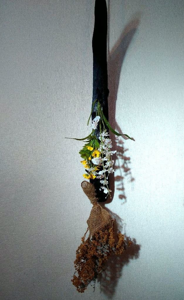 ♥花瓶・オブジェ・インテリア♥７７cm特大⬛壁掛け・反ブラック飾り台グラス付