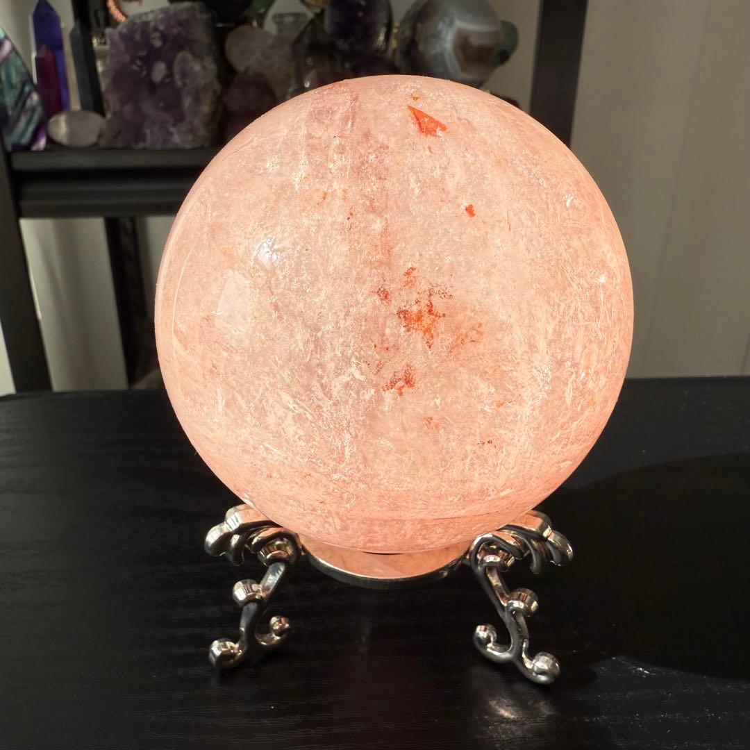 天然石ピンクアゼツライトのスフィア　丸玉　置物NO.112612