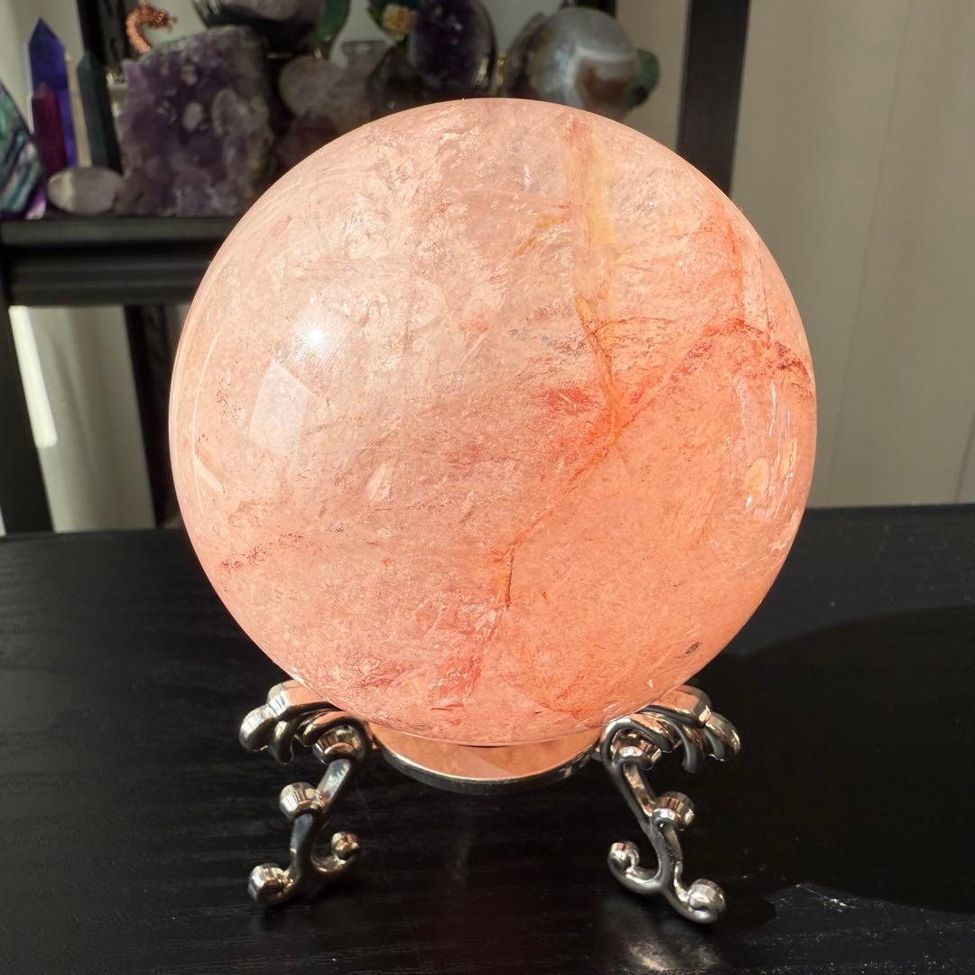 天然石ピンクアゼツライトのスフィア　丸玉　置物NO.112612
