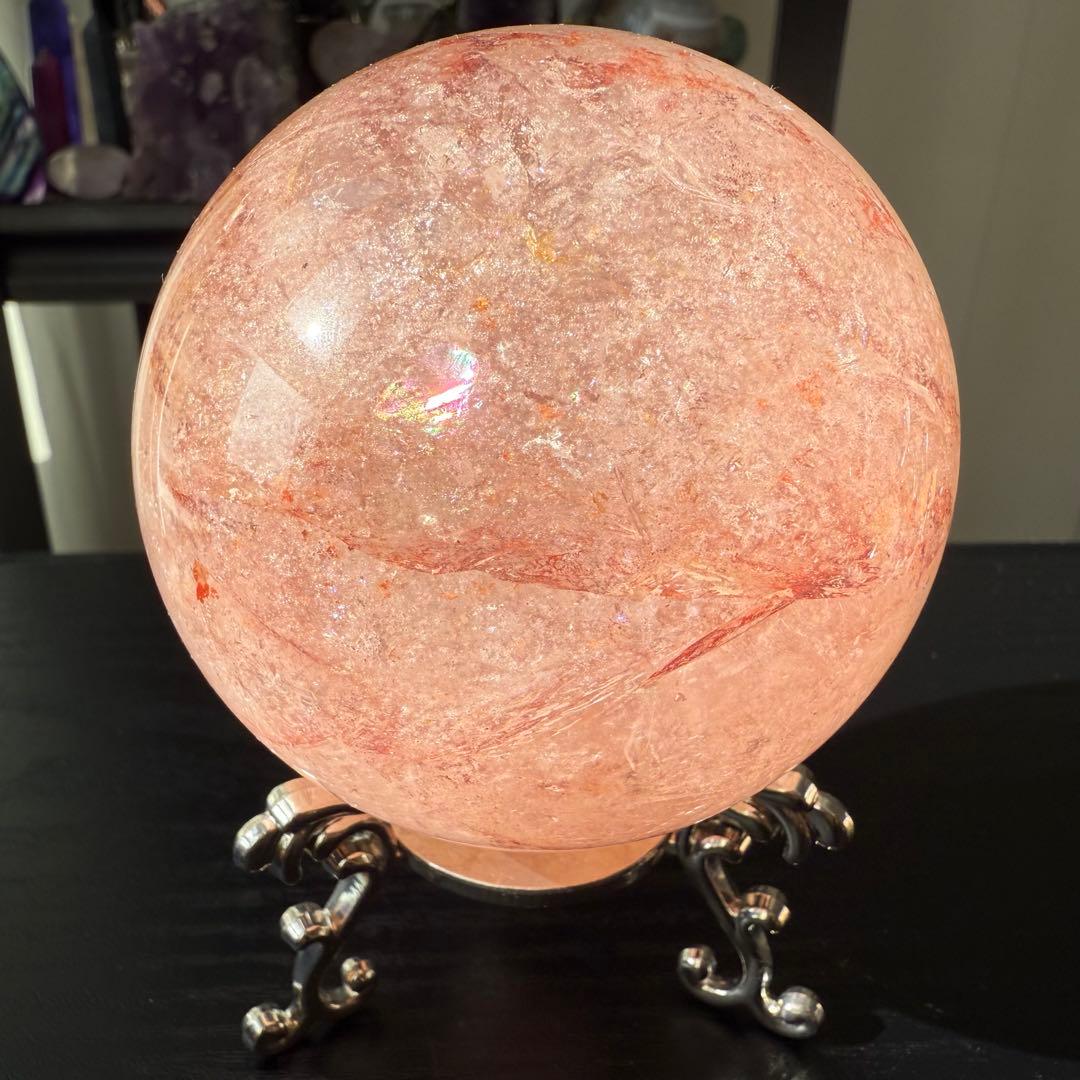 天然石ピンクアゼツライトのスフィア　丸玉　置物NO.112612