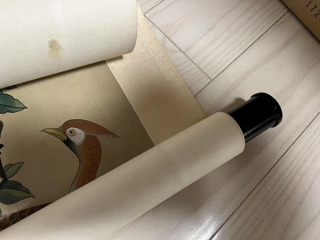 田中 野夫専用 水墨肉筆　錦鶏花葉太湖石図　南田沈銓 掛軸 中国美術(Y-12)