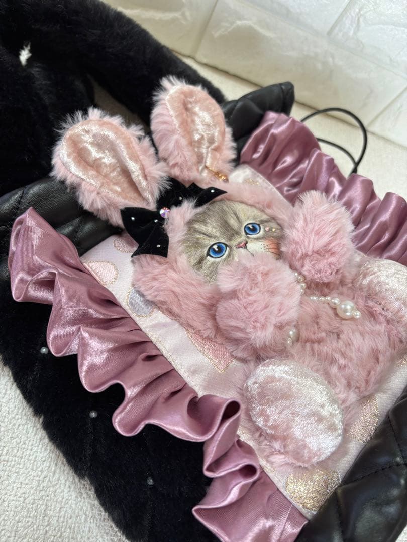あ*こ様 コヤンイサムチョン　丸底巾着ファーバッグ　ルミちゃん　ピンクうさちゃん