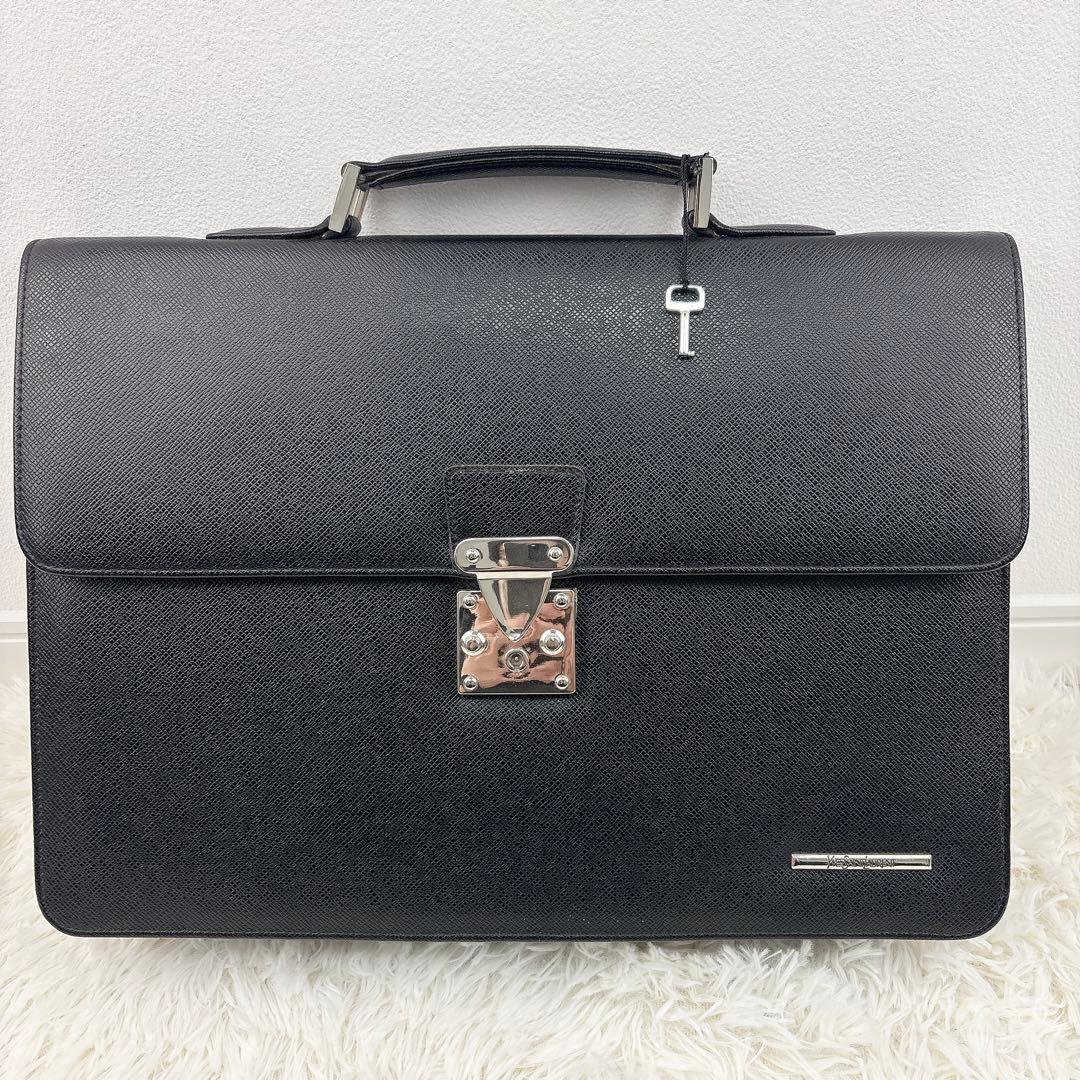 YSLイヴサンローラン ブリーフケース 黒 鍵付き フラップ オールレザー
