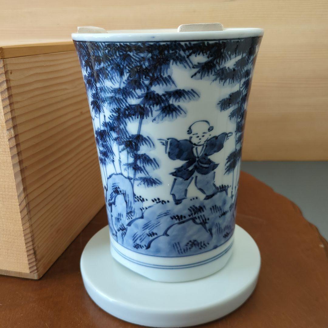 涼炉　煎茶道具　染付　竹　茶道具　煎茶道具　白鳳造　木箱　炉