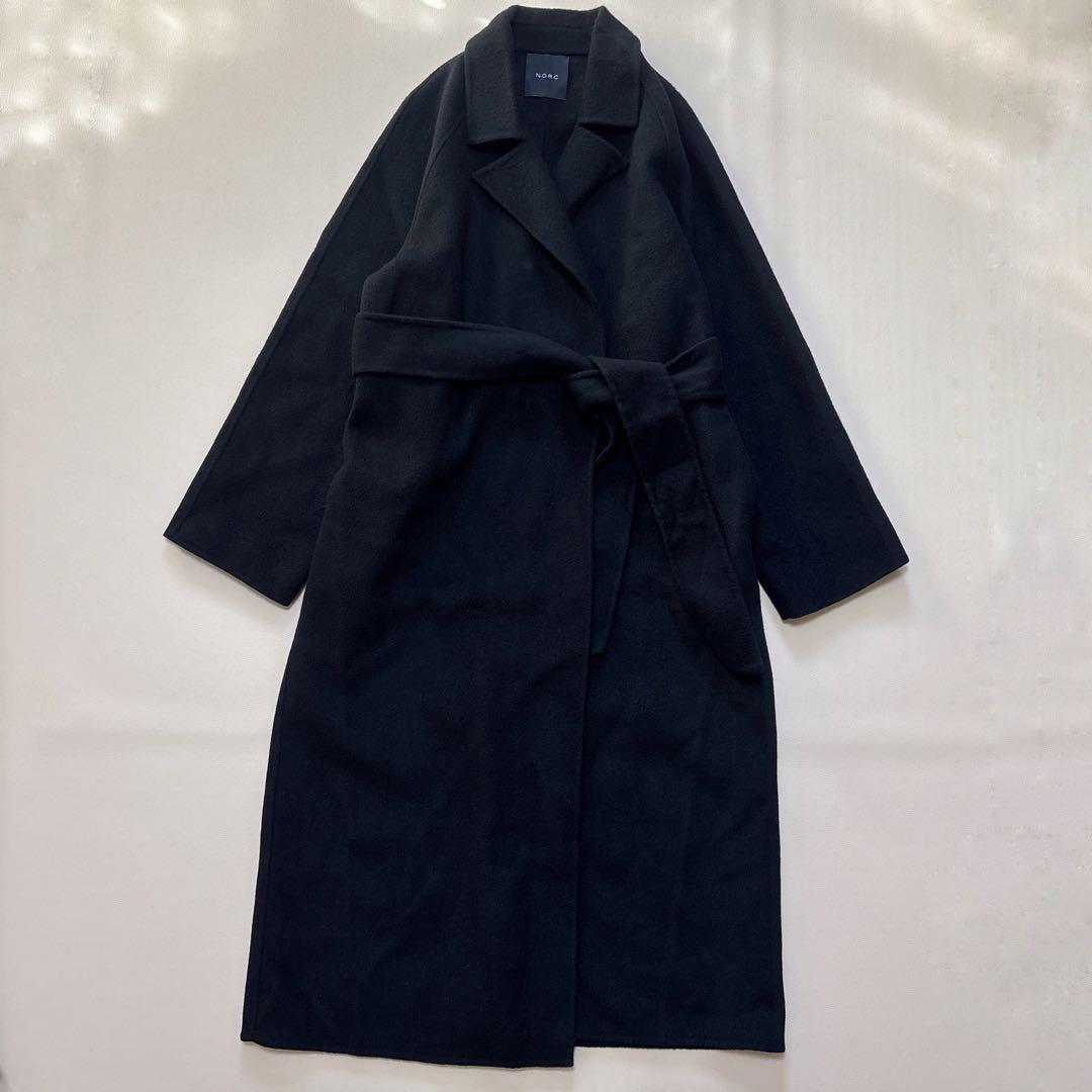 人気✨NORC ノーク リバー ロング コート ダブルフェイス ベルト付き 黒