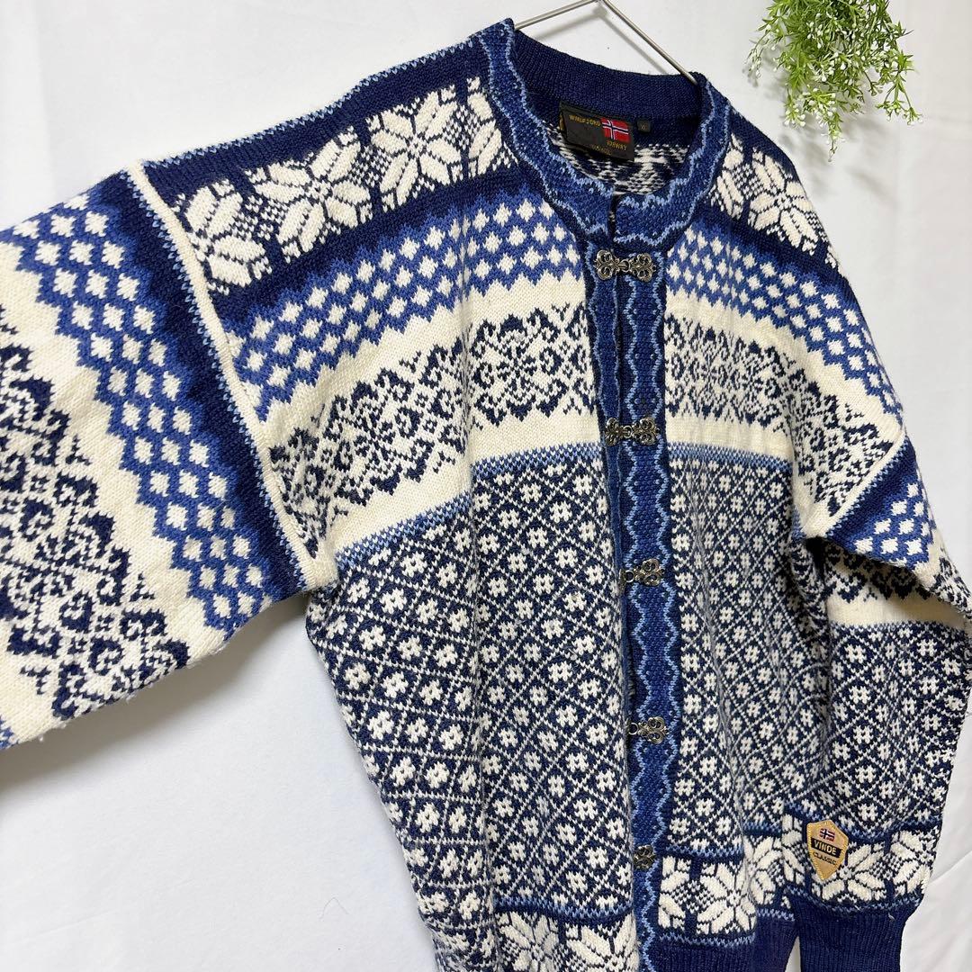 NORWAY製【XL】ノルディック柄ウールニットフック留めWIND FJORD