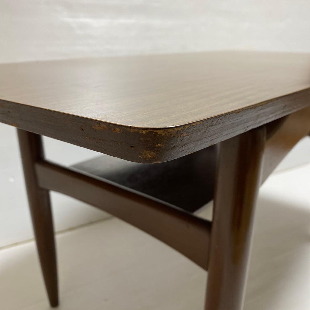 昭和レトロ コーヒーテーブル センターテーブル 応接テーブル 木製 棚付き 希少