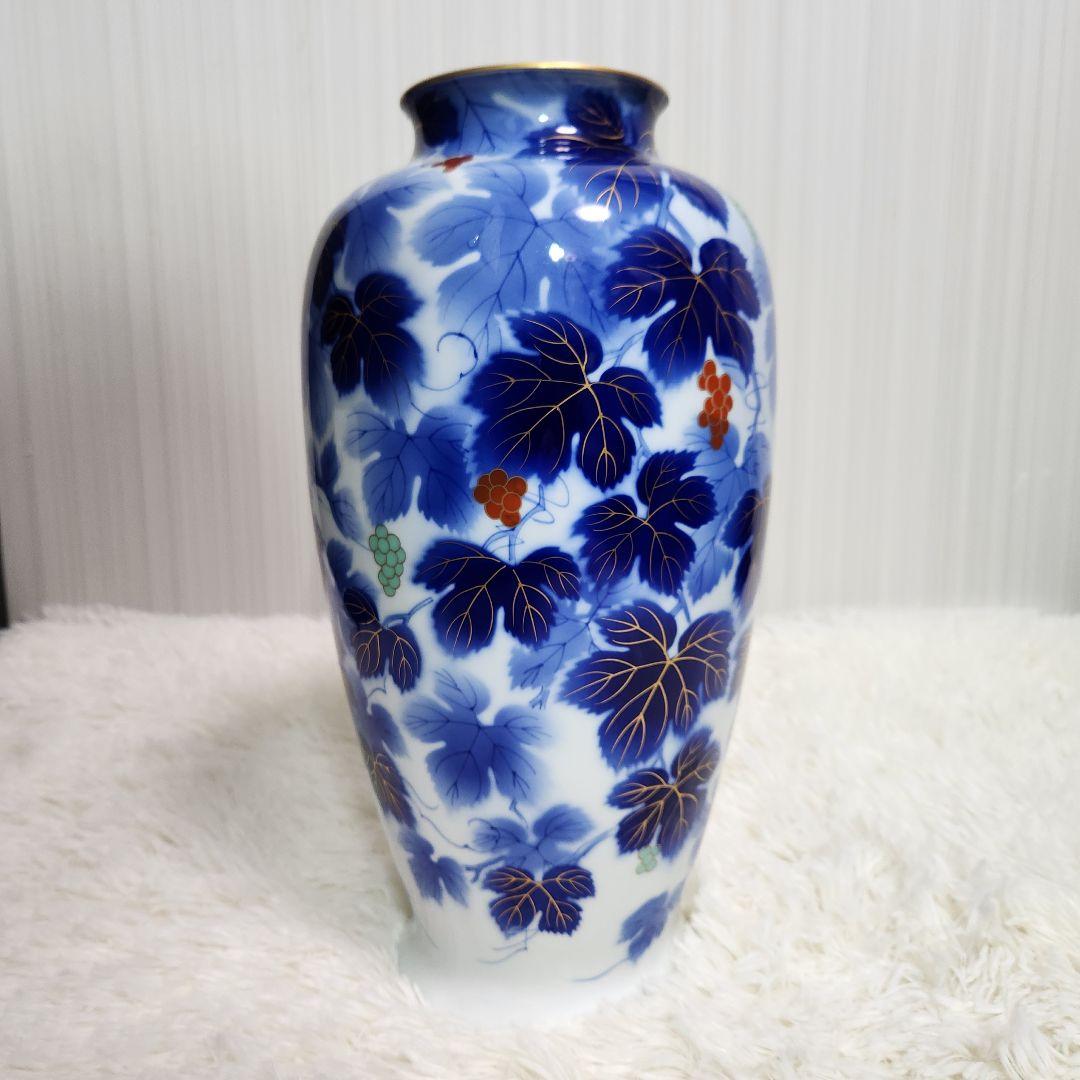 【廃盤！希少！】深川製磁　瑠璃 葡萄　花生 14号 38cm 高級美術品 有田焼