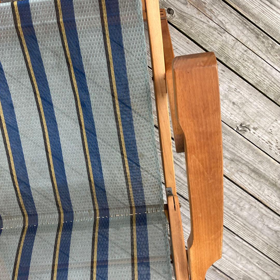 昭和レトロ 木製フレーム リクライニングチェア アウトドアチェア 折りたたみ式