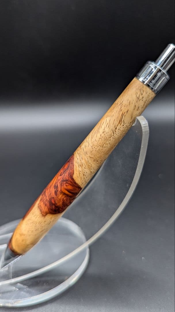 408ペン工房翌檜　特上　本花梨　紅白　瘤杢　木軸シャーペン　ボールペン